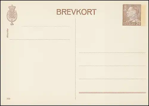 Dänemark Postkarte P 256 Frederik IX. 25 Öre, Kz. 205, **
