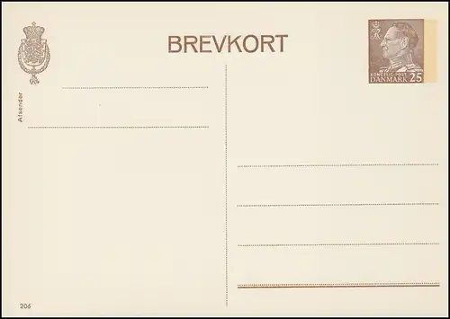 Dänemark Postkarte P 256 Frederik IX. 25 Öre, Kz. 206, **