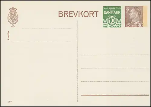 Dänemark Postkarte P 269 Frederik IX. 10+40 Öre, Kz. 209, Helbredskort **