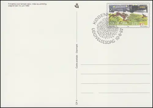 Danemark Carte postale P 285 Environnement 3,75 couronnes CP 4, ESSt COPENHAGEN 1992