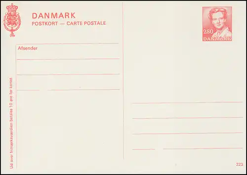 Dänemark Postkarte P 280 Königin Margrethe 2,80 Kronen, Kz. 223, **