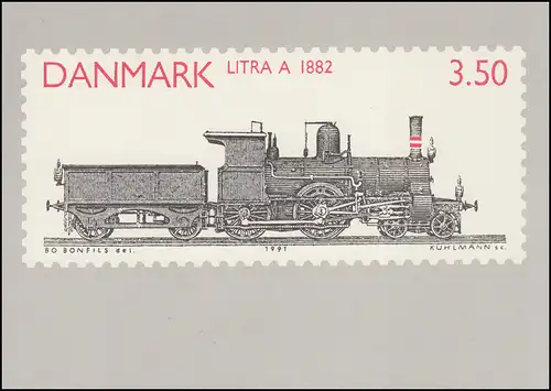 Dänemark Postkarte P 282 Dampflokomotive 3,50 Kronen Kz. CP 1, ESSt 14.3.1991