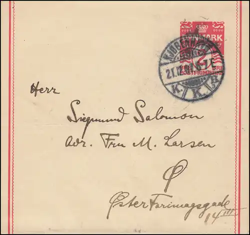 Danemark Streifband S 6 Valeur 2 Öre, sans Wz., KJOBENAVN 21.12.1907