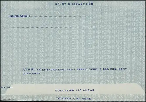 Islande Aérogramme LF 3I Hekla-Vulkan 150 A, Félicitations-O Premier jour 3.7.1951