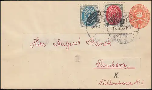 Dänemark Umschlag Krone mit Zepter und Schwert 8 Öre, MIDDELFART 15.9.1900