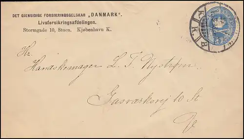 Danemark Enveloppe Couronne avec sceptre et épée 4 Öre bleu, KJOBENHAVN 16.3.1898