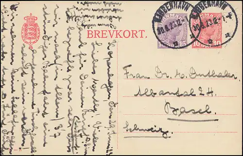 Dänemark Postkarte P 181 Christian IX. 15+10 Öre, Kz. 57-H, KJOBENHAVN 30.6.1923