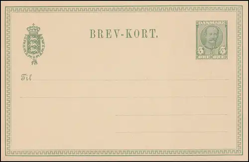 Danemark Carte postale P 135 Roi Frederik VIII. 5 Öre BREV-KORT, **