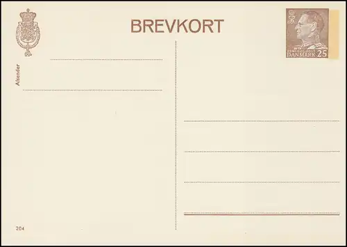 Dänemark Postkarte P 256 Frederik IX. 25 Öre, Kz. 204, Helbredskort **