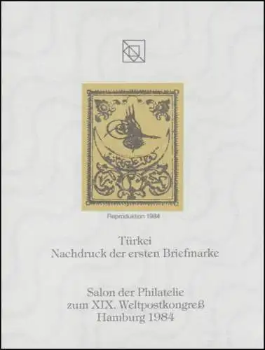 Impression spéciale Turquie N° 1 Nouvelle impression Salon Hambourg 1984 FAKSIMILE