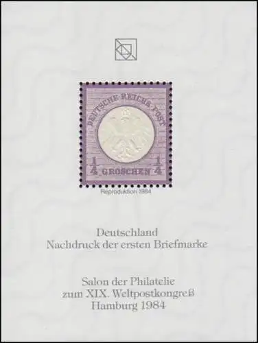Sonderdruck Deutschland Nr. 1 Neudruck Salon Hamburg 1984 FAKSIMILE