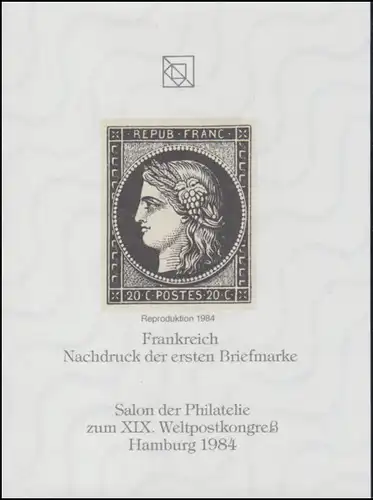 Sonderdruck Frankreich Nr. 1 Neudruck Salon Hamburg 1984 FAKSIMILE