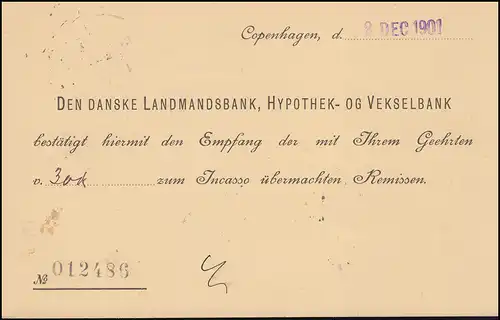 Danemark Carte postale des armoiries dans l'Ovale 10 Öre, KJOBENAVN 2.12.1901 vers BERLIN