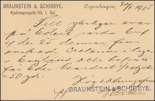 Danemark Carte postale des armoiries dans l'Ovale 10 Öre, KJOBENAVN 30.1.1905 vers HELSINKI