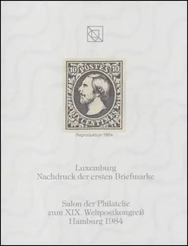 Sonderdruck Luxemburg Nr. 1 Neudruck Salon Hamburg 1984 FAKSIMILE