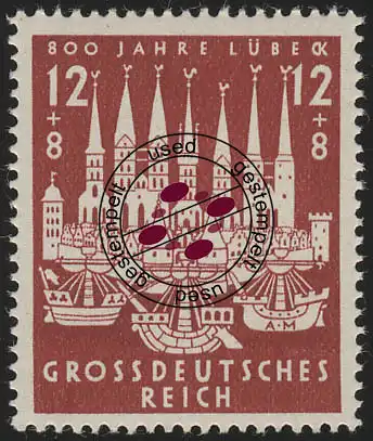 862 Hansestadt de Lubeck 1943 - Marque O