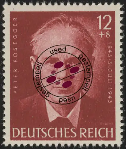 856 Peter Rosegger 12+8 Pf, gestempelt O