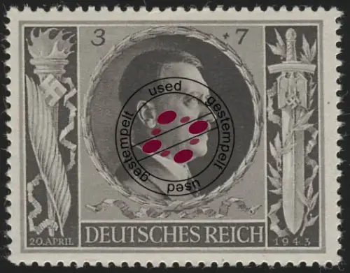 844 anniversaire de Hitler 1943 3+7 Pf O