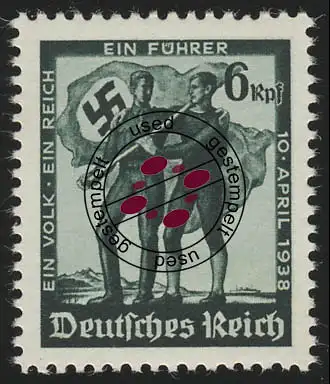 663 Volksabstimmung 1938, ohne Wasserzeichen, gestempelt O