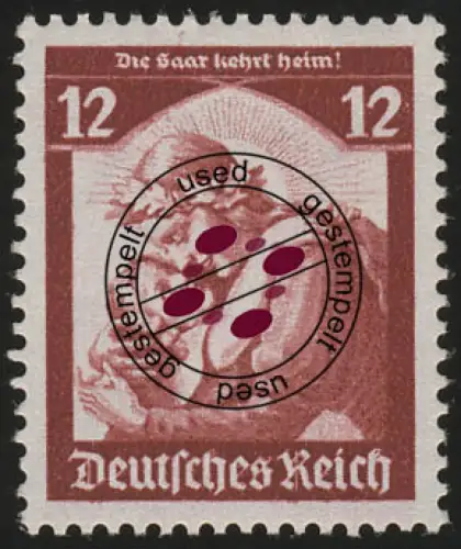 567 1935 Saarabstimmung 12 Pf O kräftig dunkel (Nachauflage)