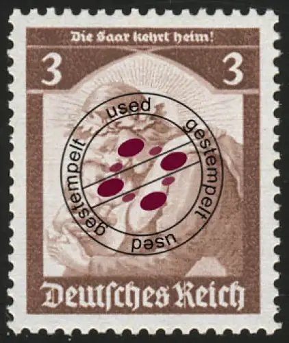 565 1935 Saarabstimmung 3 Pf O blass hellbraun (Erstauflage)