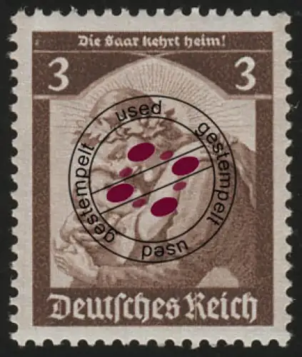 565 1935 Saarabstimmung 3 Pf O kräftig dunkelbraun (Nachauflage)