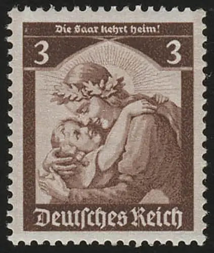 565 1935 Saarabstimmung 3 Pf ** kräftig dunkelbraun (Nachauflage)