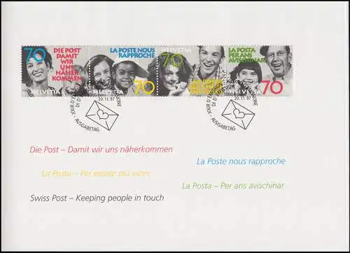 Schweiz 1625-1628 Die Post - Näherkommen 1997, PTT-Grußkarte zum Jahreswechsel