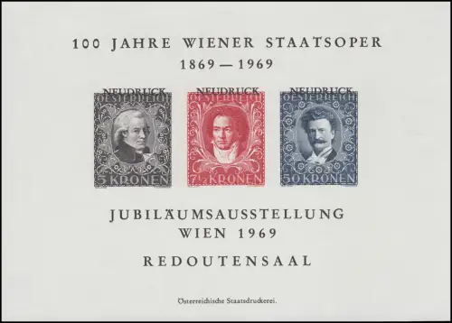 Gedenkblatt 100 Jahre Wiener Staatsoper 1869-1969, Neudrucke 419, 420, 423