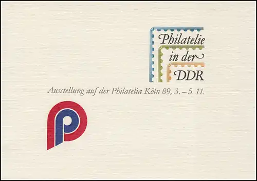 Mappe Philatelia Köln 1989: Ausstellung Philatelie in der DDR Sonderdruck und GA
