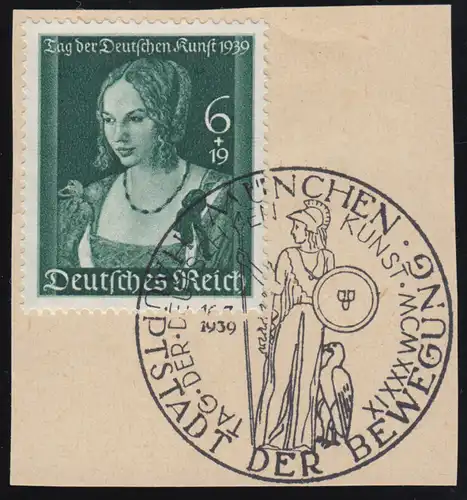 700 Deutsche Kunst 1939 auf Briefstück - passender SSt MÜNCHEN 16.7.39