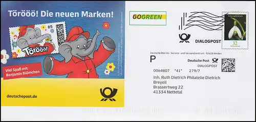 Plusbrief Dialogpost Blume Schneeglöckchen 32 Cent: Benjamin Blümchen 2022