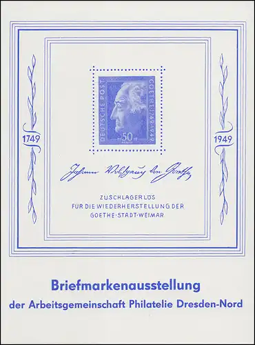 Impression spéciale bloc Goethe de la SBZ 1949 FAKSIMILE Dresde 1990