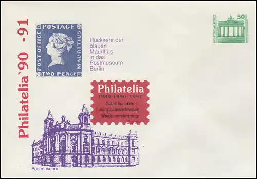 PU 17 Philatelia 1990-91, Postmuseum, Blaue Mauritius, **