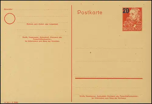 P 42/02 Bebel 20 sur 30 Pf, DV M 301 Z 7085, ** frais de port