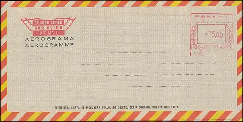 Espagne Lettre postale aérienne LF 102 cachet gratuit 15,00 pesetas, non utilisées