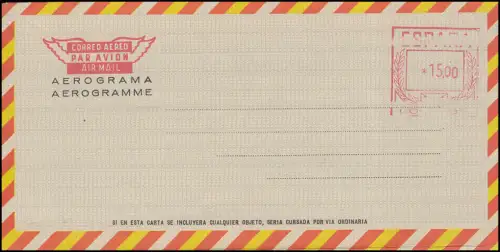 Spanien Luftpostfaltbrief LF 102 Freistempel 15,00 Pesetas, ungebraucht
