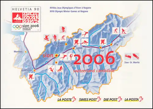 Schweiz PTT-Souvenir 13 Olympiade Bewerberstadt 1998, Text französisch