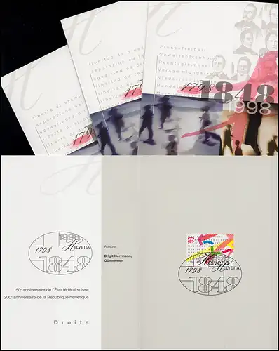 Schweiz PTT-Erinnerungsblätter Bundesstaat und Republik 1998, Folder mit 4 Stück