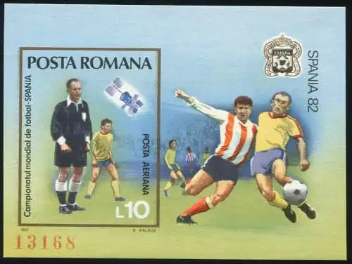 Roumanie Block 185 Coupe du Monde de football Espagne 1982: footballeur avec balle, ** / MNH