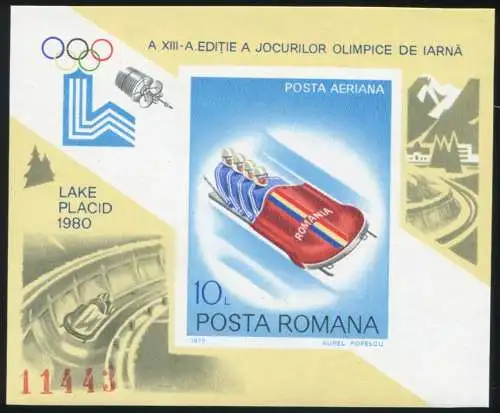 Roumanie Block 165 Olympia Lake Placid 1980: Quater-Bob, ** / MNH