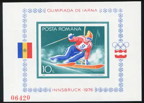 Rumänien Block 129 Winterolympiade Innsbruck Slalom 1976, ** / MNH