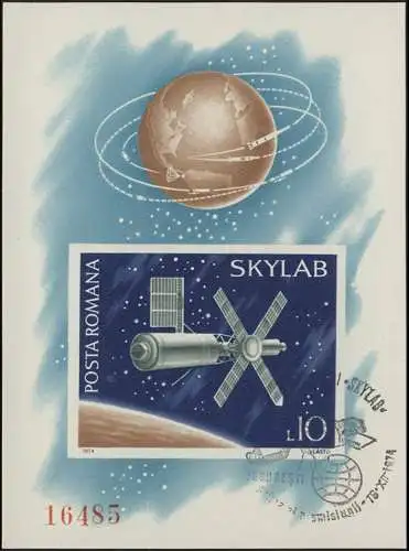 Rumänien Block 118 Bemannte Weltraumfahrt SKYLAB 1974, gestempelt ESSt BUKAREST