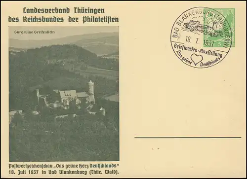 PP 142 Landesverband Thüringen Briefmarkenausstellung BAD BLANKENBURG 18.7.37