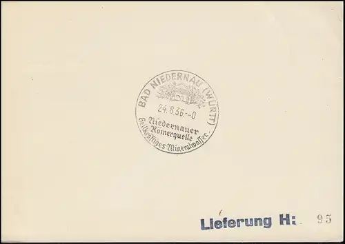 PP 142 Philatelistentag 1936 mit SSt BAD NIEDERNAU Römerquellen 24.8.1936