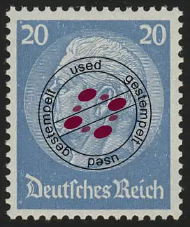 Hindenburg 20 Pf. WZ Gaufres O