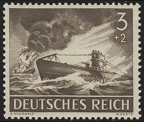 831x Jour de la Wehrmacht / Journée des Héros sous-marin 3 Pf **