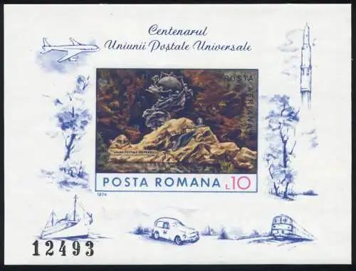 Roumanie Block 113 UPU 100 ans Association postale mondiale 1974, ** / MNH