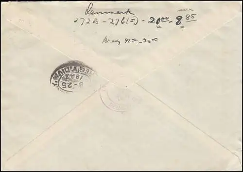 Danemark couverture U 52 chiffres 5+10 Öre Kz.62 lettre R Virum / HELLERUP 9.8.47