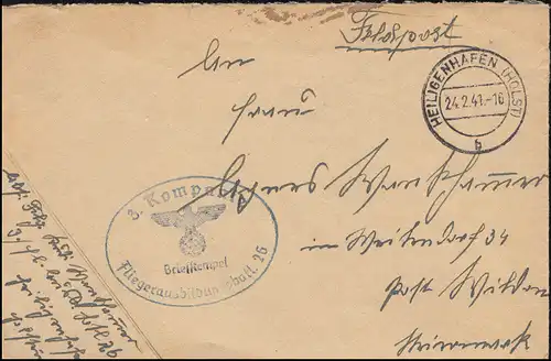 Feldposbrief BS 3. Komp. Fliegerausbildungsbatl. 26, HEILIGENHAFEN/HOLST 24.2.41